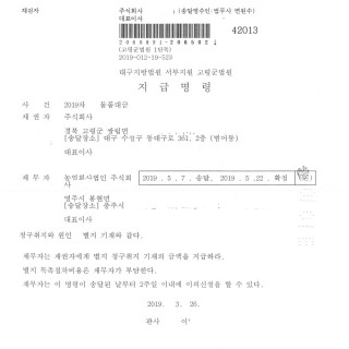 대구민사소송 지급명령결정문 #1